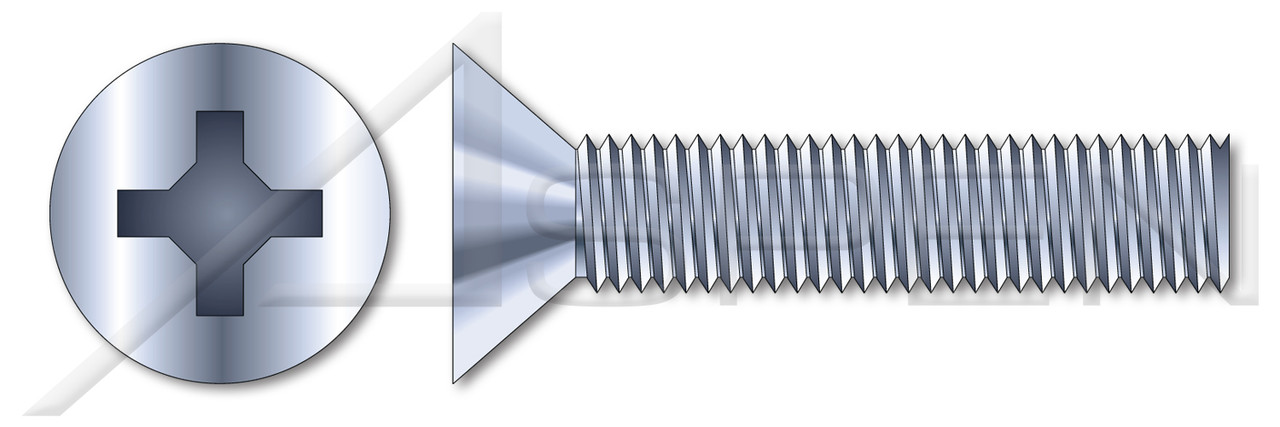M10-1.5 X 20mm DIN 965 / ISO 7046, Metric, Machine Screws, Flat Phillips Drive, Full Thread, Class 4.8 Steel, Zinc Plated