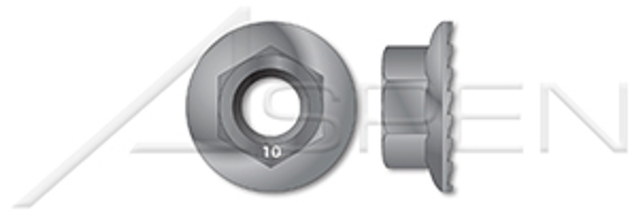 M8-1.25 Hex Flange Nuts with Locking Serrations, DIN 6923, Class 10 Steel, Plain M8-1.25 Hex Flange Nuts with Locking Serrations, DIN 6923, Class 10 Steel, Plain