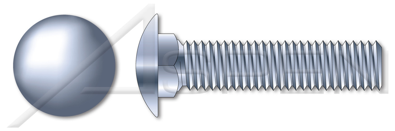 #10-24 X 2-1/4" Carriage Bolts, Round Head, Square Neck, Full Thread, A307 Steel, Zinc