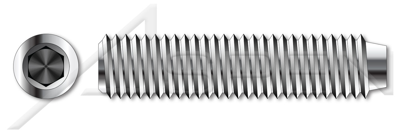 M6-1.0 X 12mm Cup Point Socket Set Screws, Hex Drive, DIN 916 / ISO 4029, A2 Stainless Steel