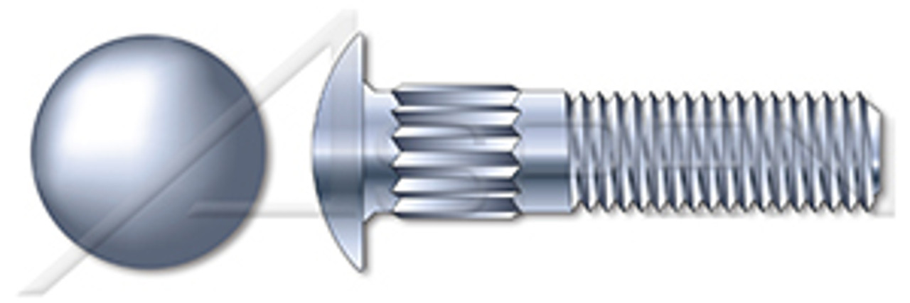 5/16"-18 X 2" Carriage Bolts, Round Head, Ribbed Neck, Part Thread, A307 Steel, Zinc