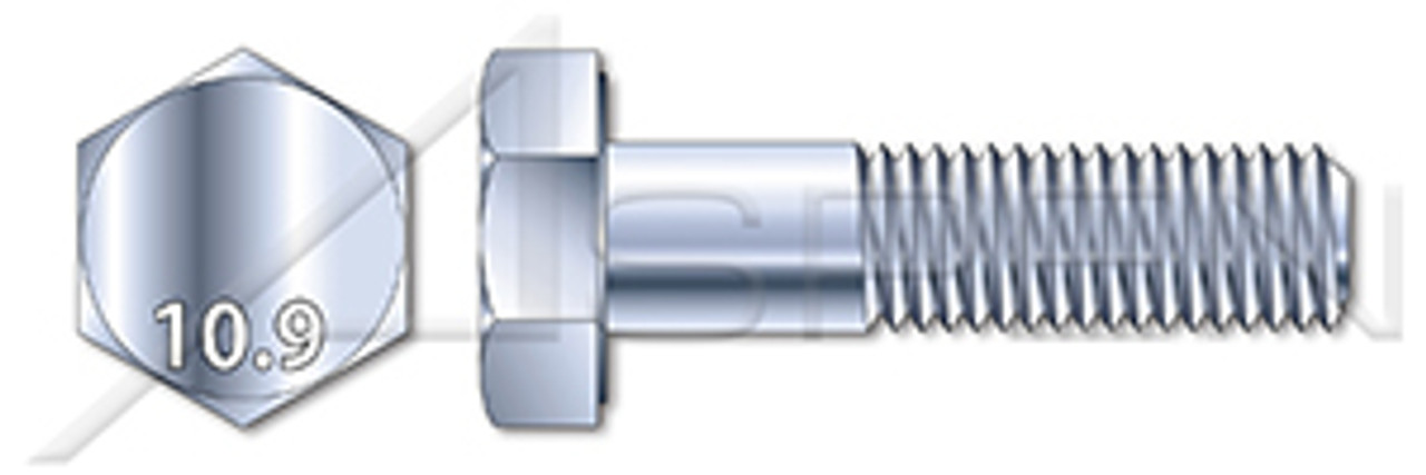 M8-1.25 X 70mm DIN 931, Metric, Hex Head Cap Screws Bolts, Part Thread, Class 10.9 Steel, Zinc Plated