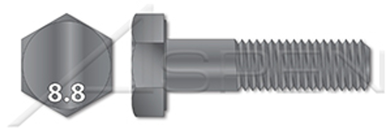 M10-1.25 X 80mm DIN 960, Metric, Hex Head Cap Screws Bolts, Fine Thread, Class 8.8 Steel, Plain