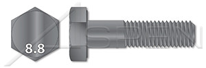 M12-1.25 X 55mm DIN 960, Metric, Hex Head Cap Screws Bolts, Fine Thread, Class 8.8 Steel, Plain