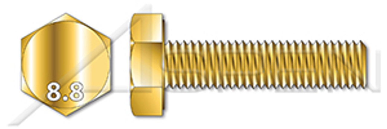 M12-1.75 X 40mm DIN 933, Metric, Hex Head Cap Screws Bolts, Full Thread, Class 8.8 Steel, Yellow Zinc