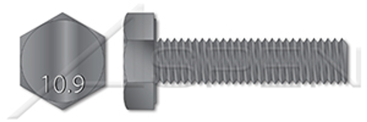 M10-1.25 X 50mm DIN 961, Metric, Hex Head Cap Screws Bolts, Fine Thread, Full Thread, Class 10.9 Steel, Plain