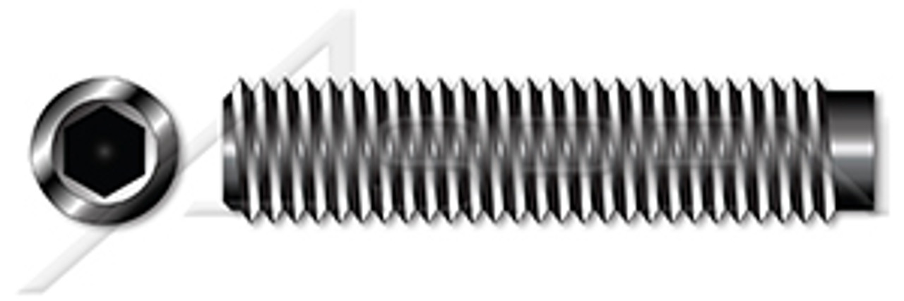 M5-0.8 X 18mm DIN 915 / ISO 4028, Metric, Hex Socket Set Screws, Dog Point, Class 45H Steel, Black