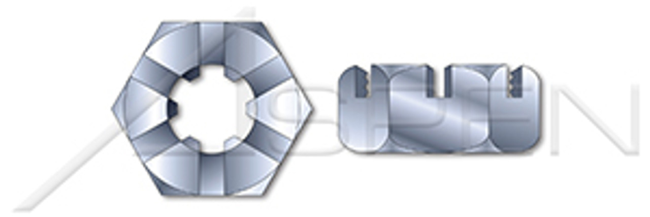 M24-2.0 DIN 937, Metric, Thin Slotted Castle Nuts, Steel, Zinc Plated