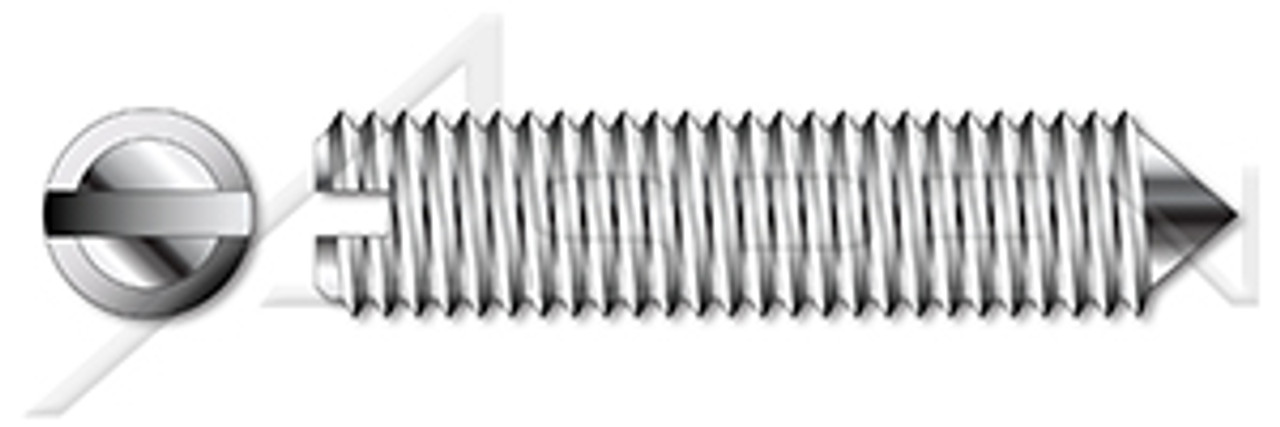 M3-0.5 X 16mm DIN 553 / ISO 7434, Metric, Slotted Set Screws, Cone Point, A2 Stainless Steel