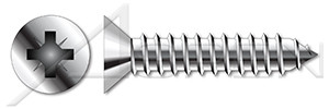 M5.5 X 100mm DIN 7982 / ISO 7050, Metric, Self-Tapping Sheet Metal Screws, Flat Pozidriv Alternative Drive, Full Thread, A2 Stainless Steel