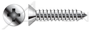 M2.9 X 13mm DIN 7982 / ISO 7050, Metric, Self-Tapping Sheet Metal Screws, Flat Phillips Drive, Full Thread, A4 Stainless Steel