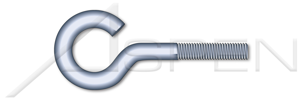 1/4"-20 X 3" Open End Eye Bolts, Steel, Zinc Plated