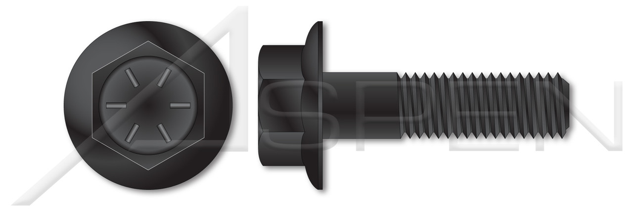 1/2"-20 X 1-1/2" Hex Head Frame Bolt, Hex Indented Flange Head, Grade 8 Steel, Black Phosphate and Oil