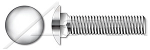 M6-1.0 X 70mm DIN 603 / ISO 8677, Metric, Carriage Bolts, Round Head, Square Neck, Full Thread, A4 Stainless Steel