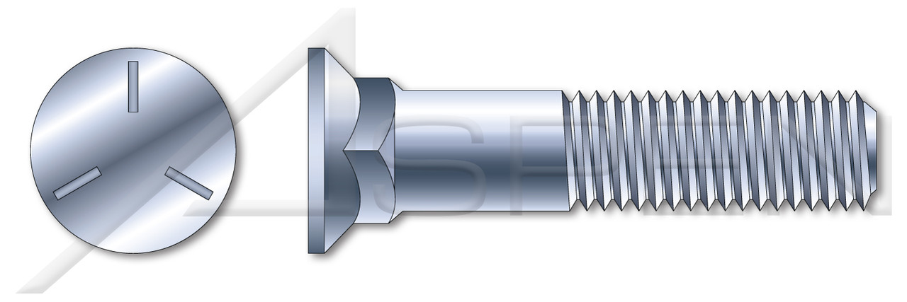 5/8"-11 X 2-1/4" Plow Bolts, Flat Head, #3 Head, Grade 5 Steel, Zinc