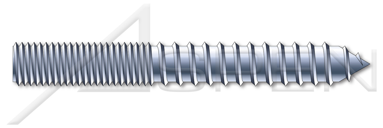 1/4"-20 X 1-1/2" Hanger Bolts, Full Thread, Steel, Zinc Plated