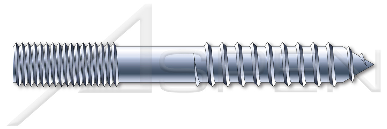 3/8"-16 X 5-1/2" Hanger Bolts, Plain Center, Steel, Zinc Plated