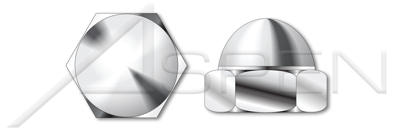 #6-32, THK=1/4", A/F=5/16" Acorn Cap Dome Nuts, Closed End, Low Crown, Steel, Nickel Plated