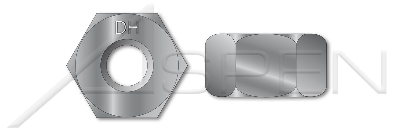7/8"-9 Heavy Hex Structural Nuts, ASTM A563-DH, Medium Carbon Steel