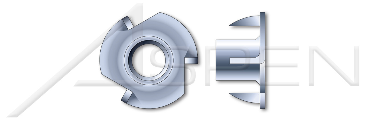 1/4"-20, Height=5/16" T-Nuts, 3 Prongs, Steel, Zinc Plated