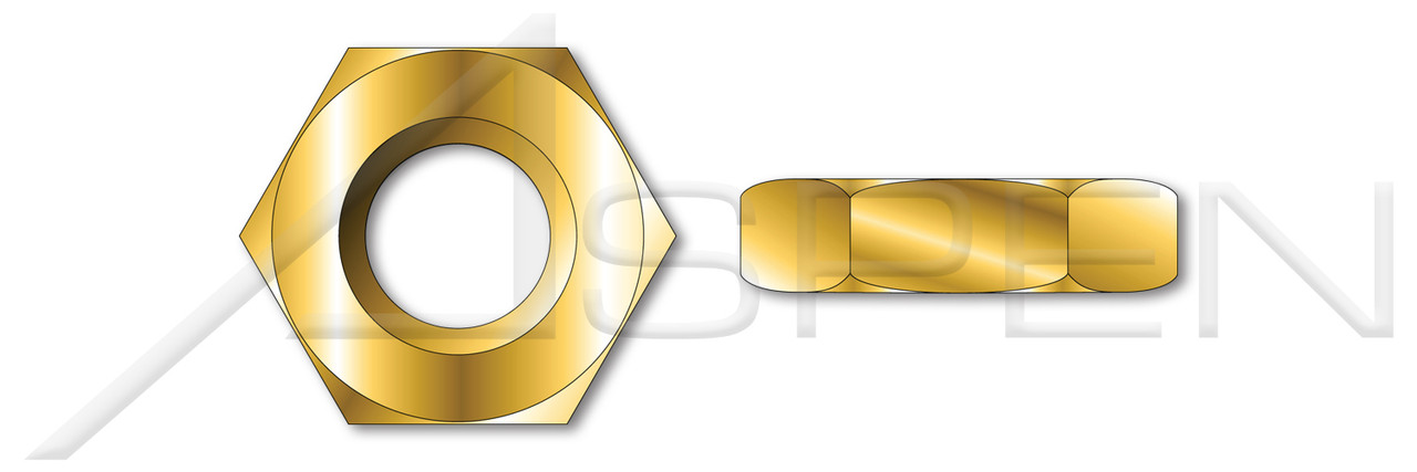 3/8"-16 Hex Jam Nuts, Thin Type, Yellow Zinc Plated Steel