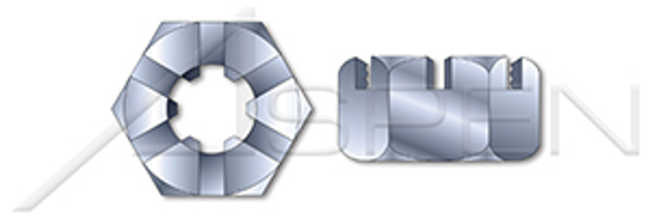 1-3/4"-12, THK=1-1/2", A/F=2-5/8" Slotted Hex Nuts, Hot Formed, Steel, Zinc Plated