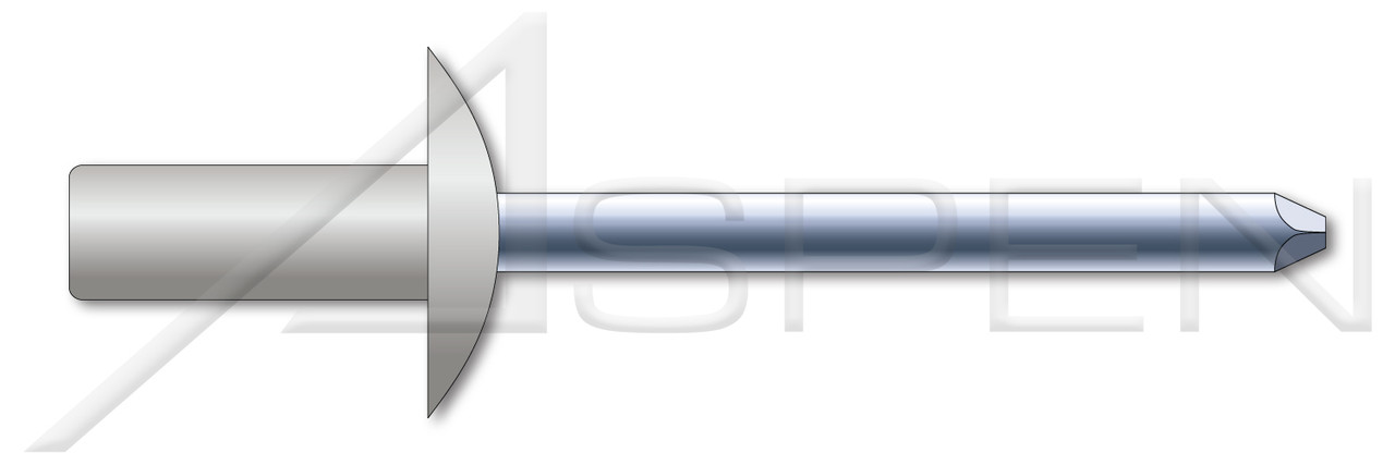 5/32", Grip=0.18"-0.25" Blind Rivets, Dome Head, Aluminum Body / Steel Pin, Closed End