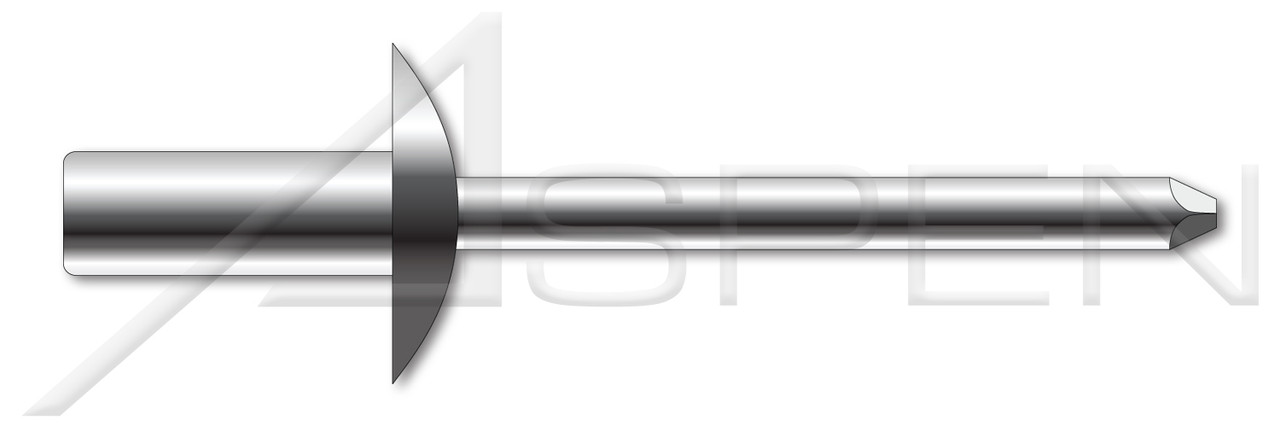 1/8", Grip=0.06"-0.12" Blind Rivets, Dome Head, Stainless Steel Body / Stainless Steel Pin, Closed End