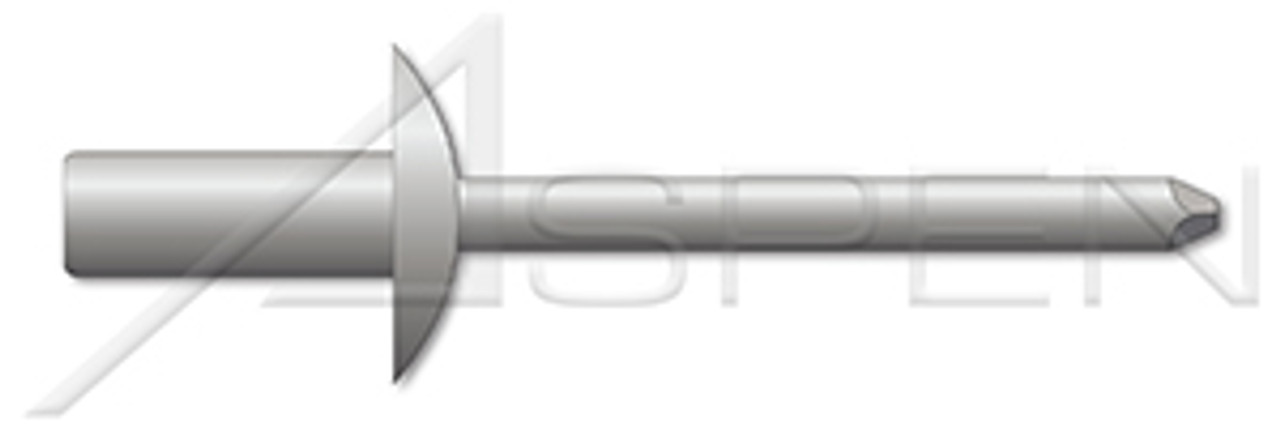1/8", Grip=0.12"-0.18" Blind Rivets, Aluminum Body / Aluminum Pin, Closed End, Dome Head