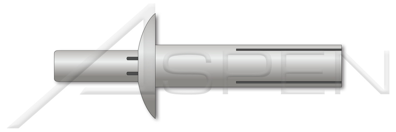 1/4" X 3/16" Drive Pin Rivets, Aluminum Body and Pin, Brazier Head