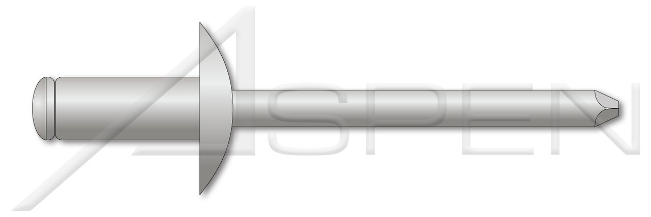 3/16", Grip=0.37"-0.50" Blind Rivets, Aluminum Body and Pin, Dome Head