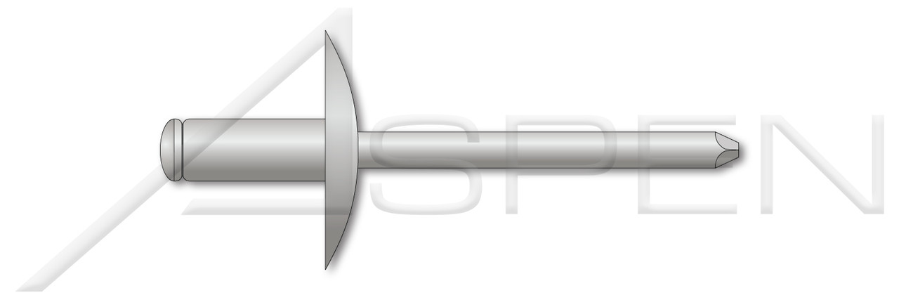5/32", Grip=0.12"-0.18" Blind Rivets, Aluminum Body and Pin, Dome Head, Large Flange