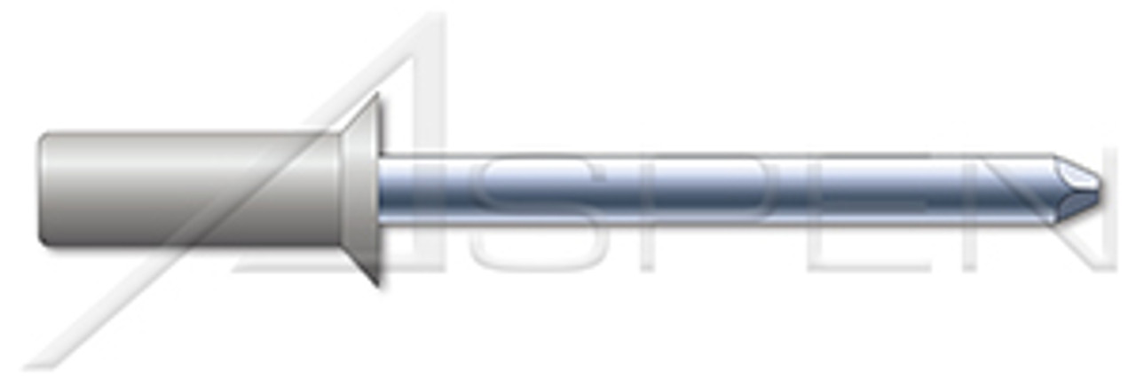 1/8", Grip=0.18"-0.25" Blind Rivets, Aluminum Body / Steel Pin, Closed End, Countersunk External