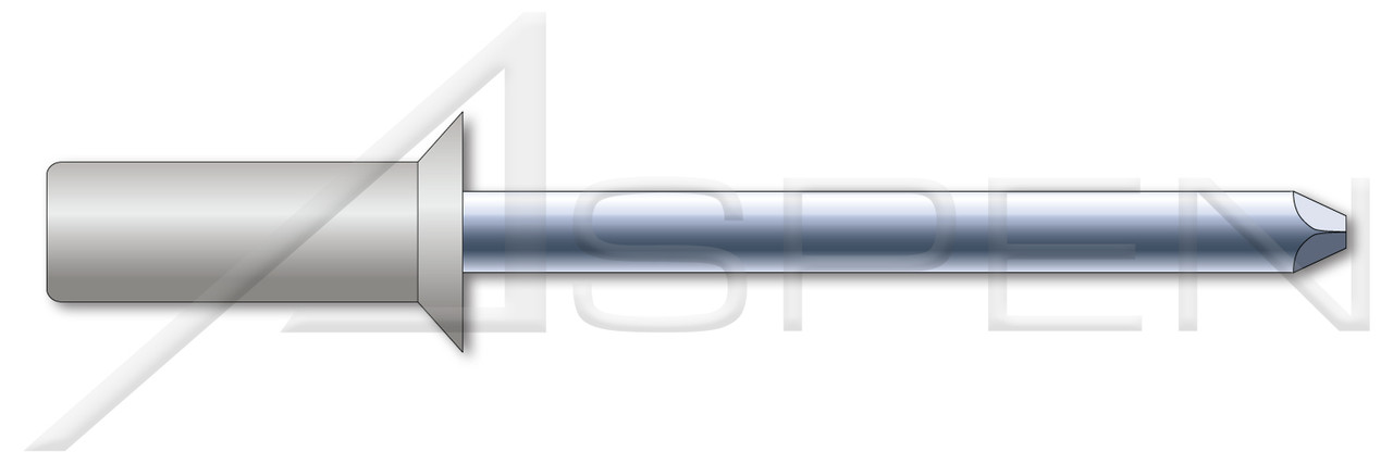 3/16", Grip=0.12"-0.25" Blind Rivets, Countersunk Head, Aluminum Body / Steel Pin, Closed End