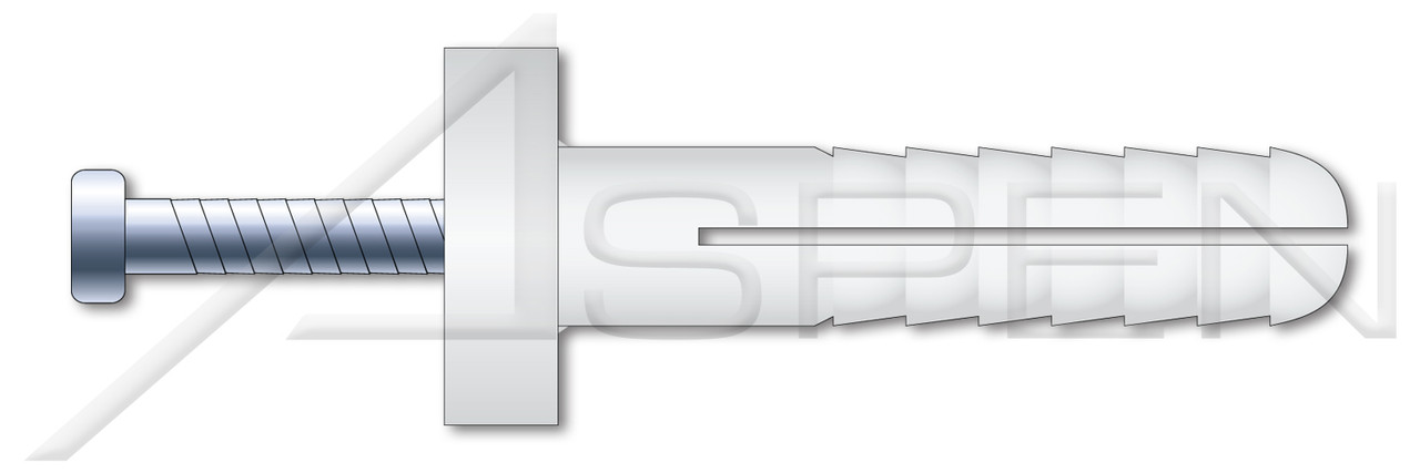 1/4" X 1-1/2" Drive Pin Rivets, Nylon Body / Steel Pin, Round Head, White Nylon
