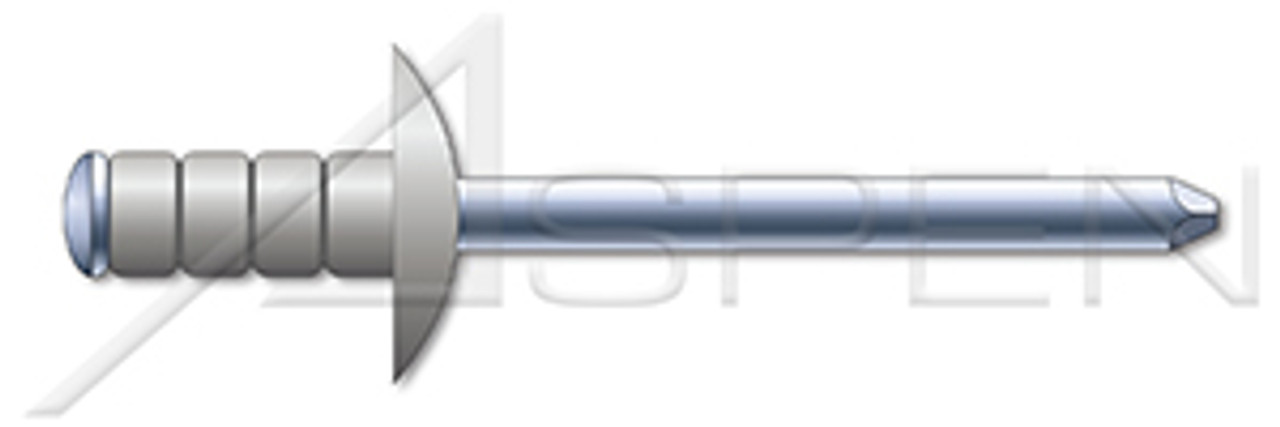 3/16", Grip=0.250"-0.500" Multigrip Rivets, Aluminum Body / Steel Pin, Dome Head, Zinc Plated Pin