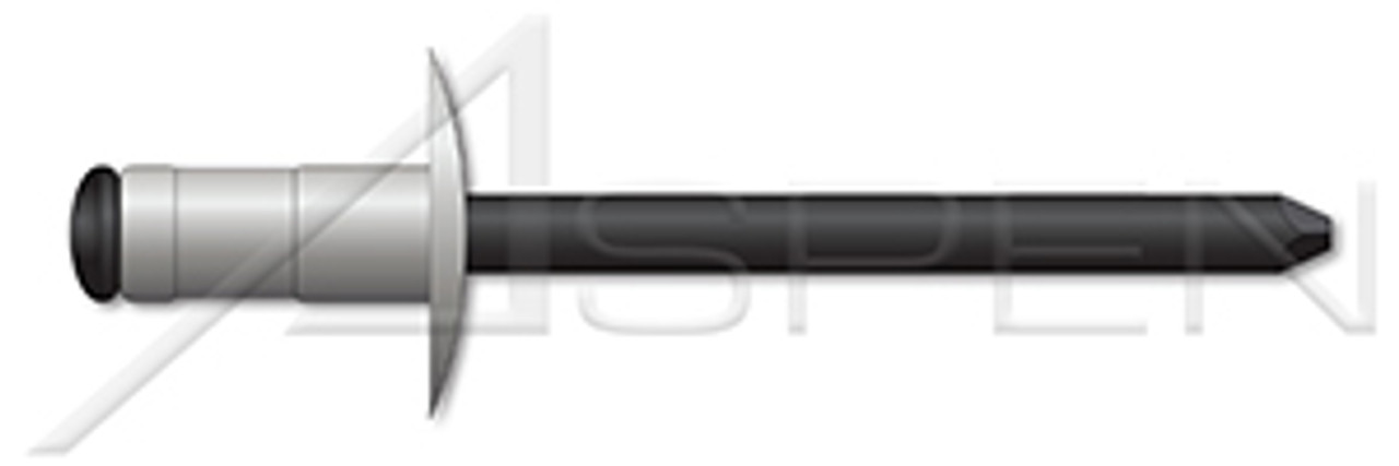 3/16", Grip=0.062"-0.250" Multigrip Rivets, Aluminum Body / Steel Pin, Low Profile, Black Phosphate Coated Pin