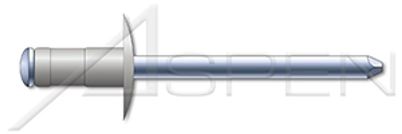 3/16", Grip=0.062"-0.250" Multigrip Rivets, Aluminum Body / Steel Pin, Low Profile, Zinc Plated Pin