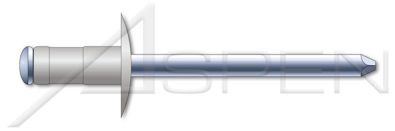 3/16", Grip=0.250"-0.500" Multigrip Rivets, Aluminum Body / Steel Pin, Low Profile, Zinc Plated Pin