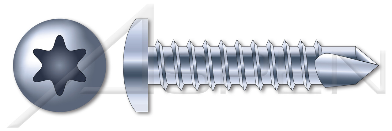 #10 X 5/8" Self Tapping Sheet Metal Screws with Drill Point, Pan Head with 6Lobe Torx(r) Drive, Steel, Zinc Plated and Baked