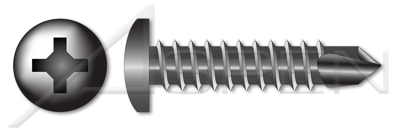 #10 X 1-1/2" Self-Drilling Screws, Pan Phillips Drive, Steel, Black Zinc and Baked