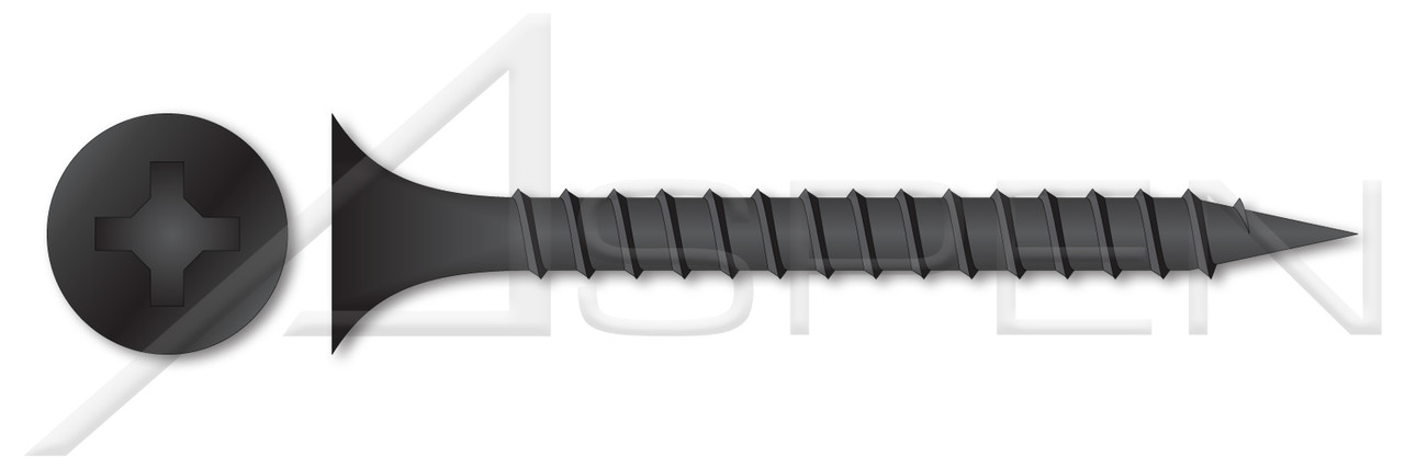 #10 X 2-1/4" Drywall Screws, Bugle Phillips Drive, Coarse Thread, Sharp Point, Steel, Black Phosphate