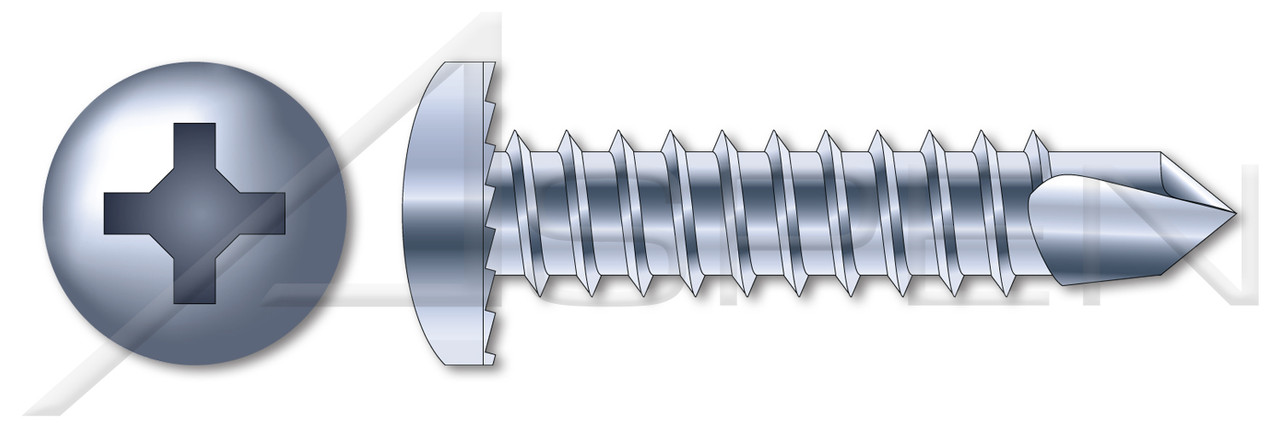 #10 X 1/2" Self-Drilling Screws, Pan Phillips Drive, Serrated, Steel, Zinc Plated and Baked