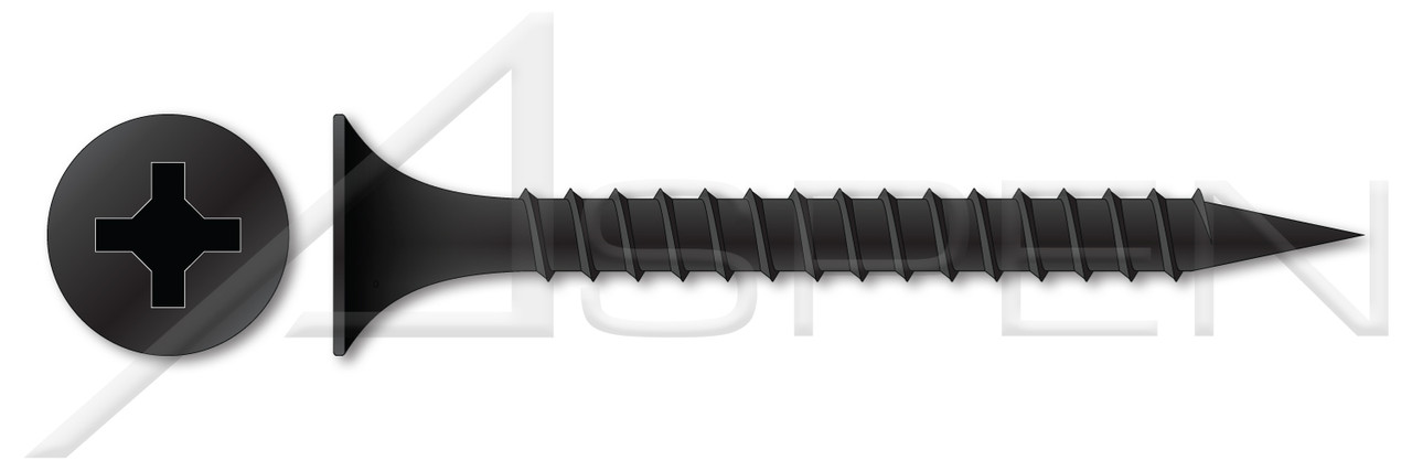 #6 X 1-1/2" Drywall Screws, Bugle Head with Phillips Drive, Fine Threading, Black Phosphate Coated Steel