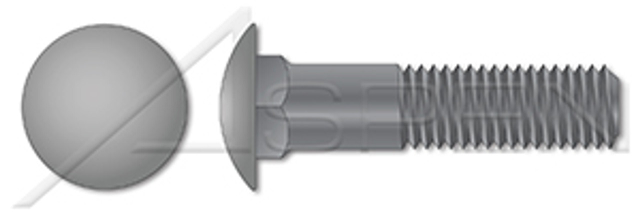 1/2"-13 X 10" Carriage Bolts, Round Head, Square Neck, Undersized Body, Part Thread, A307 Steel, Plain