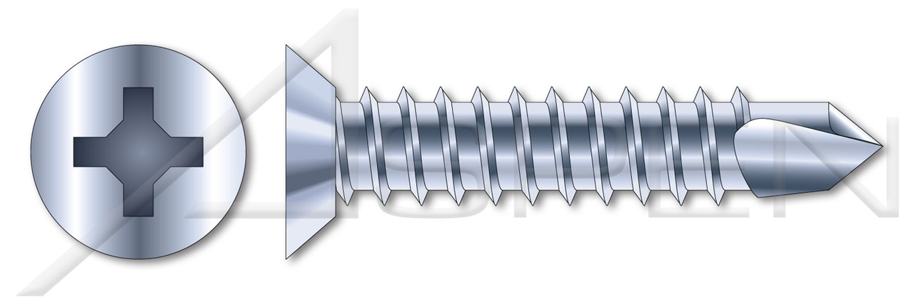 #10 X 1-1/4" Self-Drilling Screws, Flat Undercut Phillips Drive, Steel, Zinc Plated and Baked