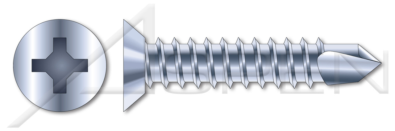 #10 X 1/2" Self-Drilling Screws, Flat Undercut Phillips Drive, Steel, Zinc Plated and Baked