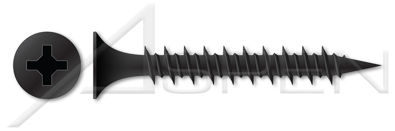 #8 X 1-1/2" Hi-Lo Thread Drywall Screws, Bugle Head with Phillips Drive, Black Phosphate Coated Steel #8 X 1-1/2" Hi-Lo Thread Drywall Screws, Bugle Head with Phillips Drive, Black Phosphate Coated Steel