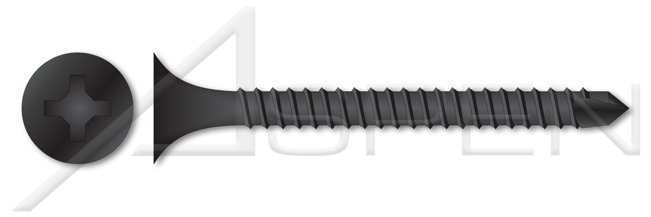 #10 X 4" Drywall Screws, Bugle Phillips Drive, Self-Drilling Point, Fine Thread, Steel, Black Phosphate