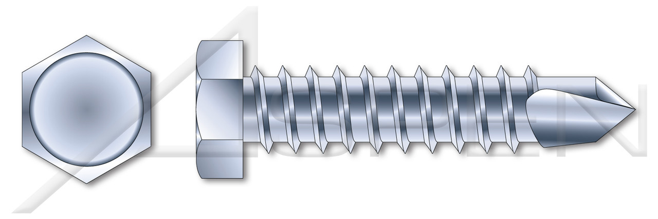 #10 X 3/4" Self-Drilling Screws, Indented Hex Head, Steel, Zinc Plated and Baked